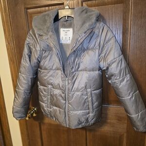 NWOT Abercrombie Kids Gray Puffer Jacket - Soft Liner - Hood - Size 11/12